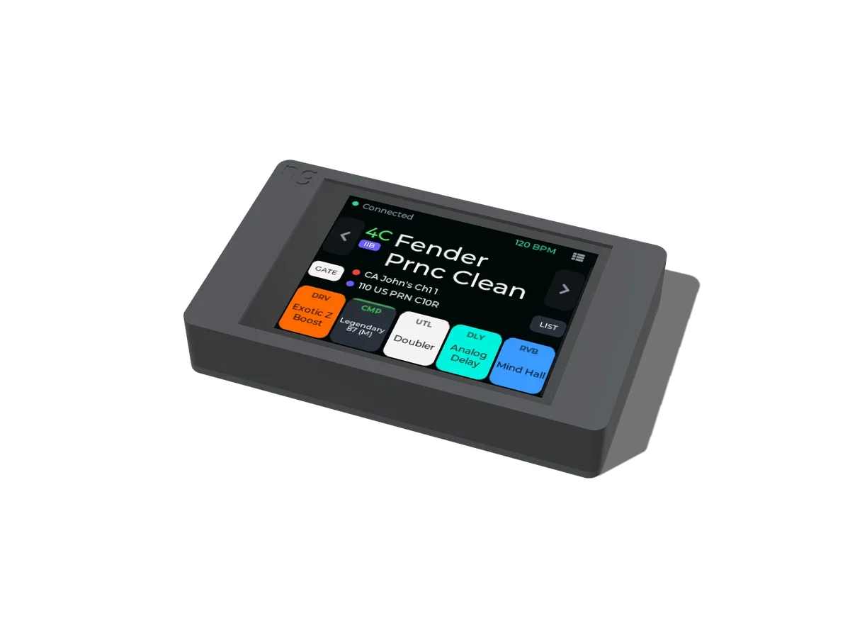 NanoGig Screen 2.8 kit: the ESP32-2432S028 in its printed case, showing the gig view (a render)