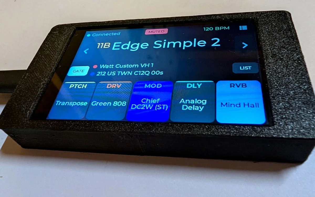 The 3.5" kit from the side: a black printed case around the screen