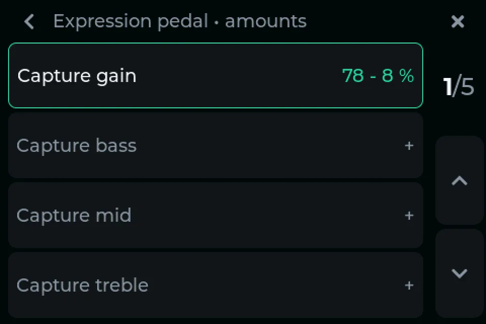 The expression pedal's assignments: capture gain from 78 to 8 %