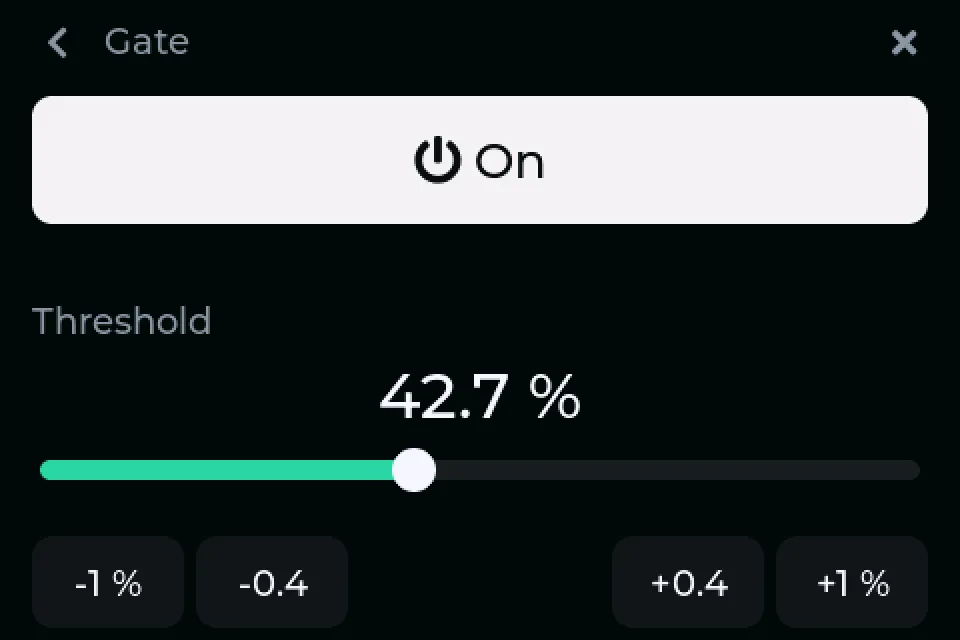 The gate's page: on, threshold 42.7 %