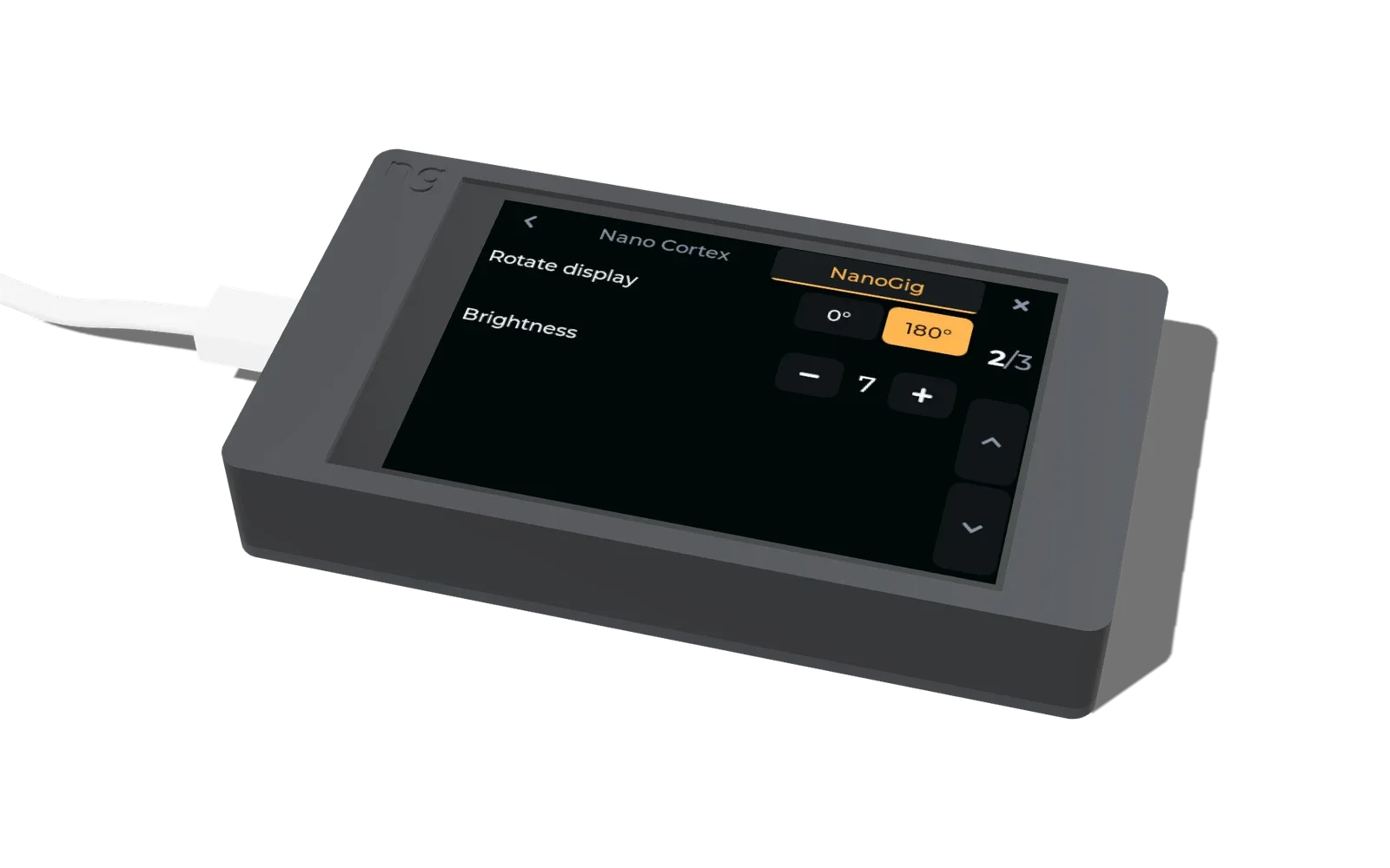 Settings on the screen: Rotate display set to 180°