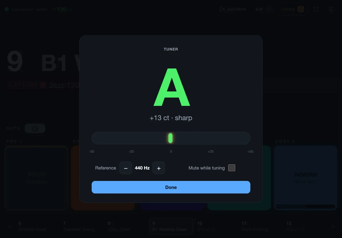 The tuner: A, 13 cents sharp